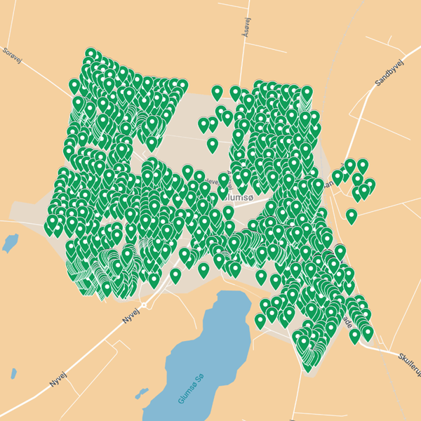 Kort over fjernvarmeområdet i Glumsø