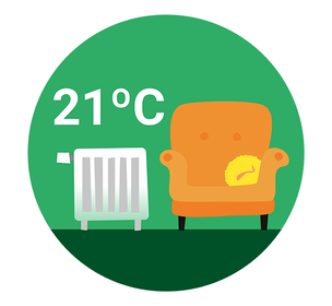 Illustration af stue med 21 grader